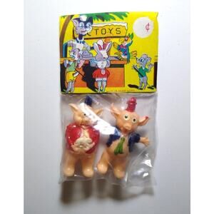 Dressed Pig Toys In Original 1960's Header Card Anthropomorphic Comical Cute